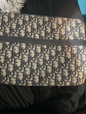 Designer-Style Navy and Beige Canvas Men’s Bag - Monogram Pattern